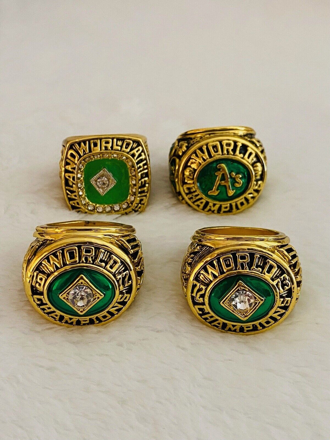 4 PCS Oakland Athletics World Series Ring Complete Set L, US SHIP 1972/73/74/89 - EB Sports Champion's Cache