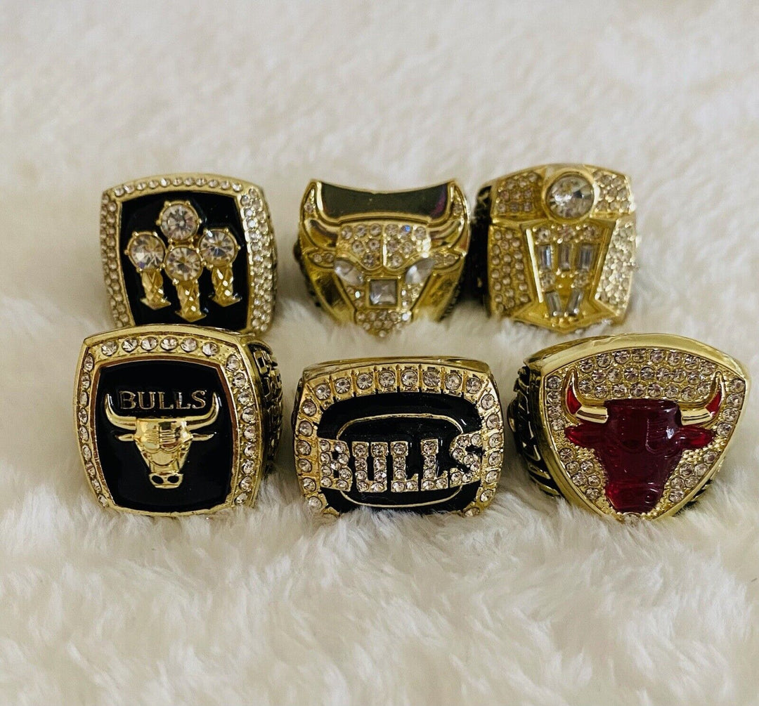 6 Pcs Chicago Bulls Michael Jordan Championship Ring Set,  SHIP - EB Sports Champion's Cache