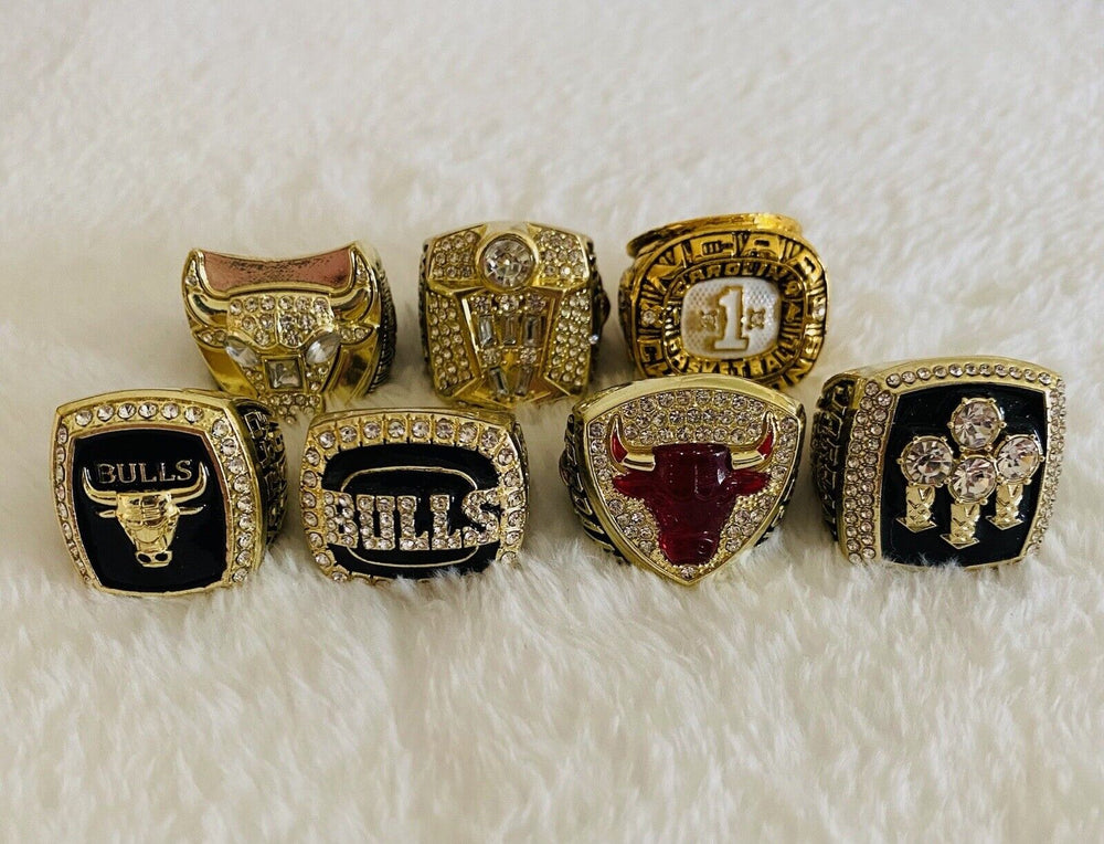 7 Pcs Chicago Bulls Michael Jordan Championship Ring Set with Case,  SHIP - EB Sports Champion's Cache