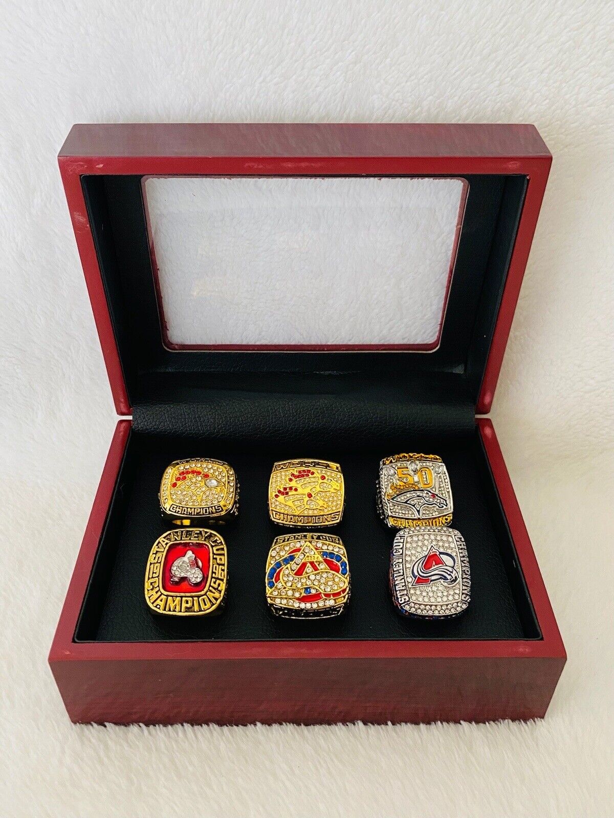 Denver Ultimate Collection Championship Ring SET W Box,  SHIP Broncos, Aval - EB Sports Champion's Cache