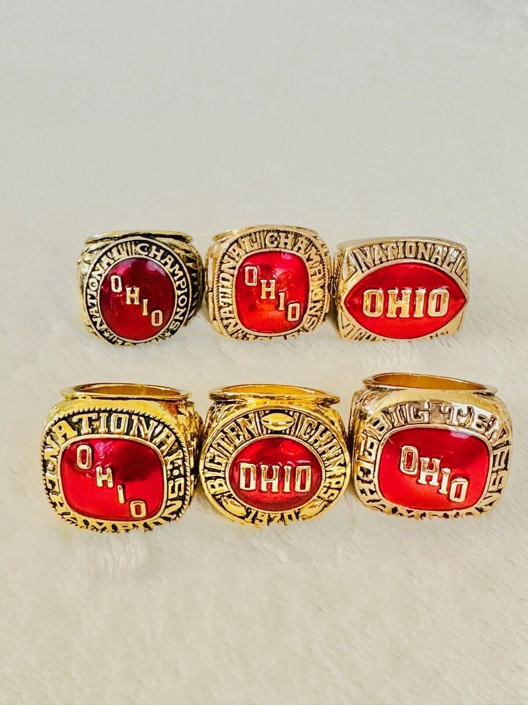 6 PCS Ohio State NCAA Championship Ring Set W Box, US SHIP 1954-77 - EB Sports Champion's Cache