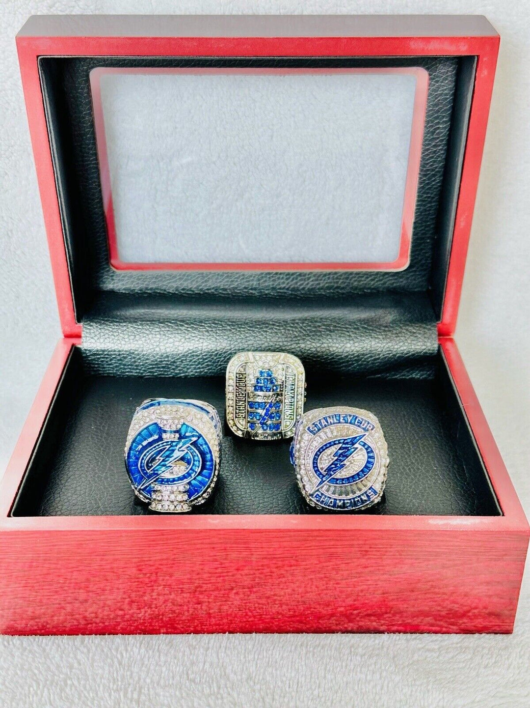 3 PCS Tampa Bay Lightning Championship Ring SET W Box,  SHIP 2004/20/21 - EB Sports Champion's Cache