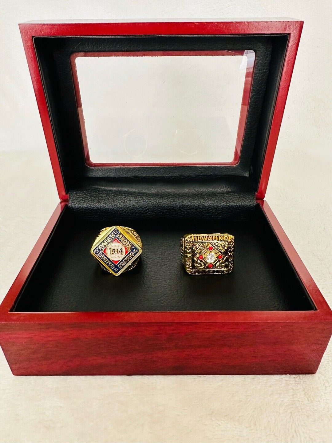 2 PCS Braves World Series Champion Ring Set W Box, US SHIP 1914 & 1957 - EB Sports Champion's Cache