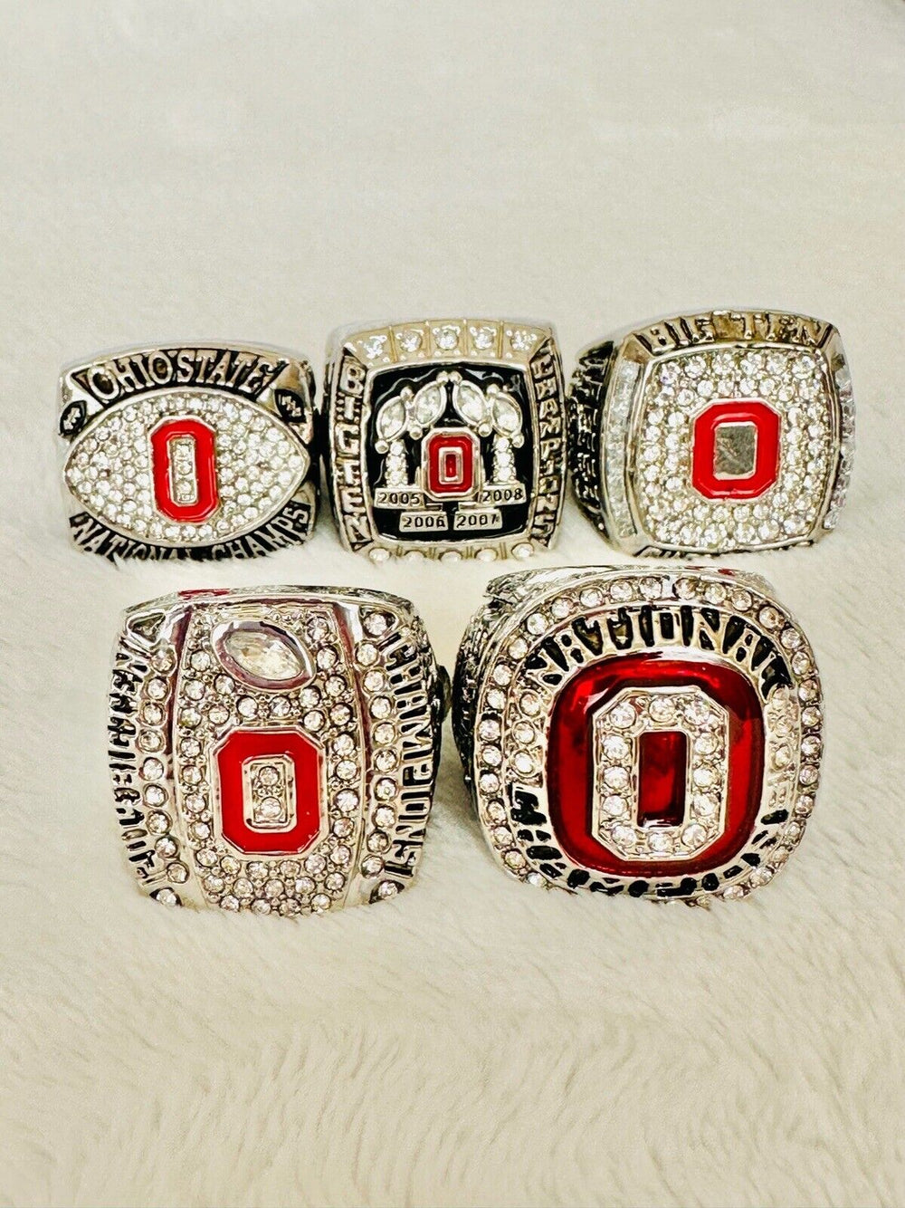 5 PCS Ohio State NCAA Championship Ring Set W Box, US SHIP 2002-14 - EB Sports Champion's Cache