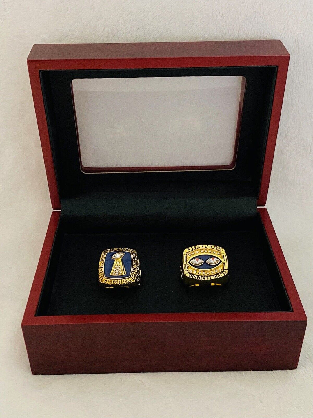 2 PCS New York Giants Super Bowl Ring SET W Case, US SHIP. 1986/1990 - EB Sports Champion's Cache