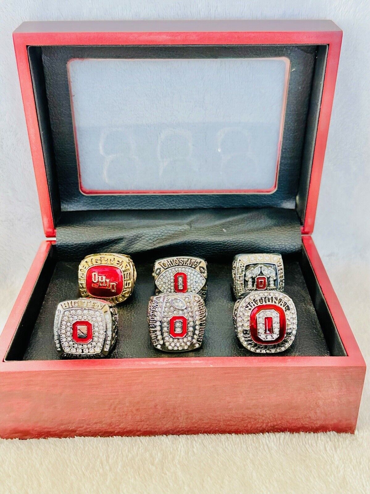 6 PCS Ohio State NCAA Championship Ring Set W Box, US SHIP 1977-2014 - EB Sports Champion's Cache