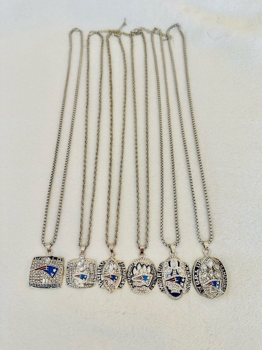 6 PCS New England Patriots Championship Pendant Silver Necklace, US SHIP - EB Sports Champion's Cache