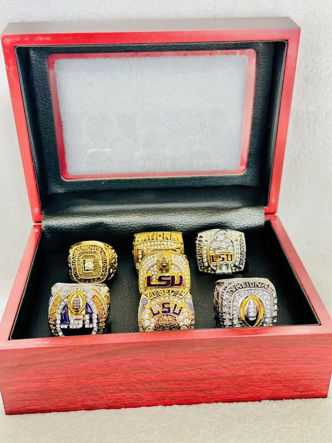 7 PCS LSU Tigers National Championship Ring W Box, US SHIP 1958-2020 - EB Sports Champion's Cache