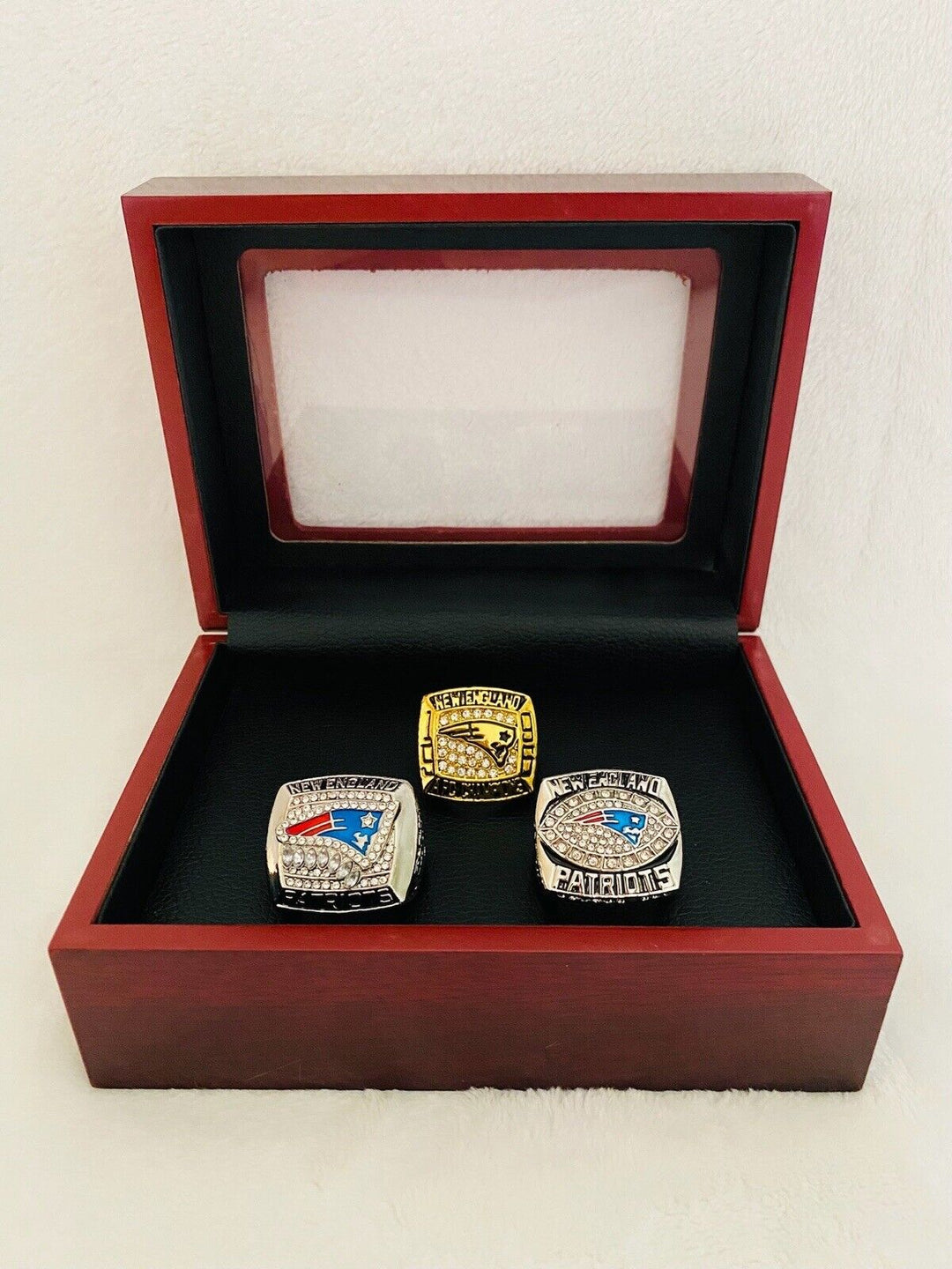 3 PCS New England Patriots AFC Championship Ring 24k Gold Overlay W Box, US SHIP - EB Sports Champion's Cache