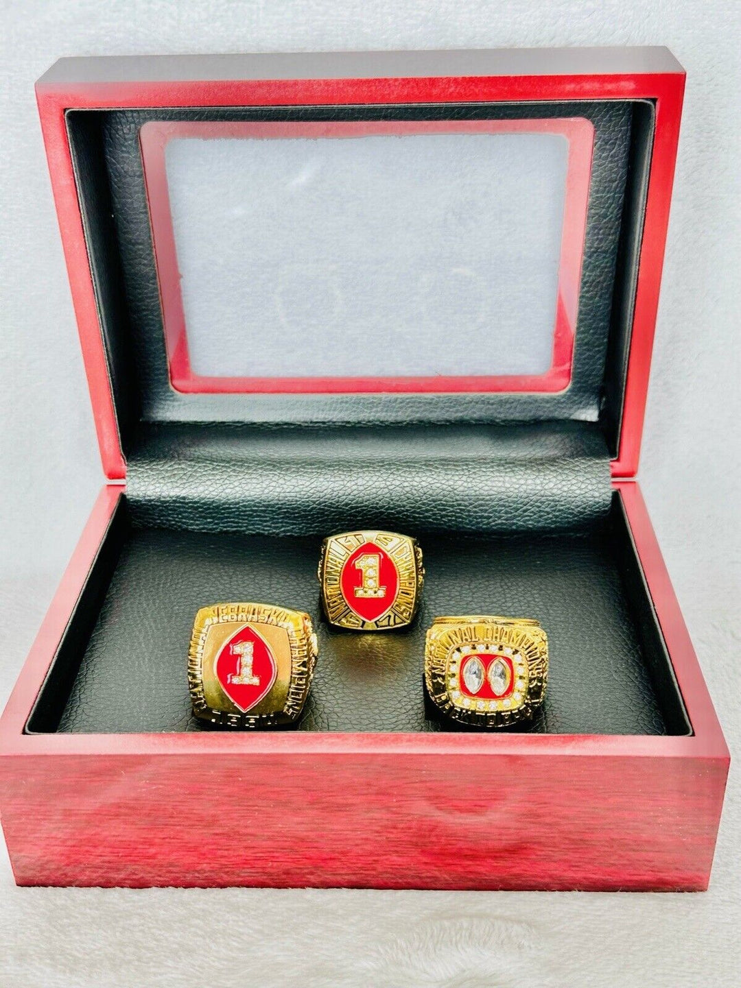 3 PCS Nebraska Cornhuskers 18k GP Championship Ring Set W Box, US SHIP - EB Sports Champion's Cache