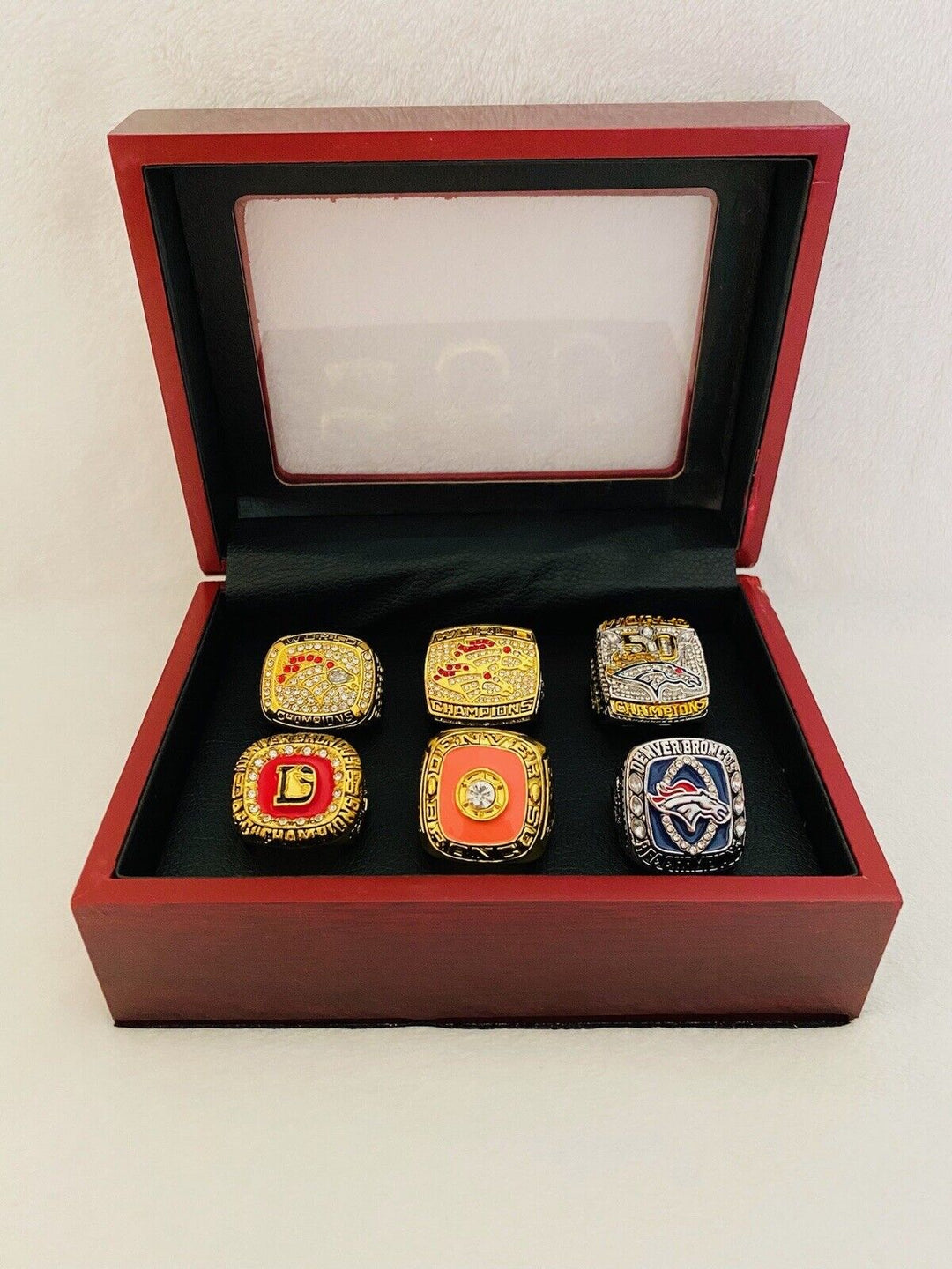 6 PCS Denver Broncos Championship Ring Complete Set W Box,  SHIP - EB Sports Champion's Cache