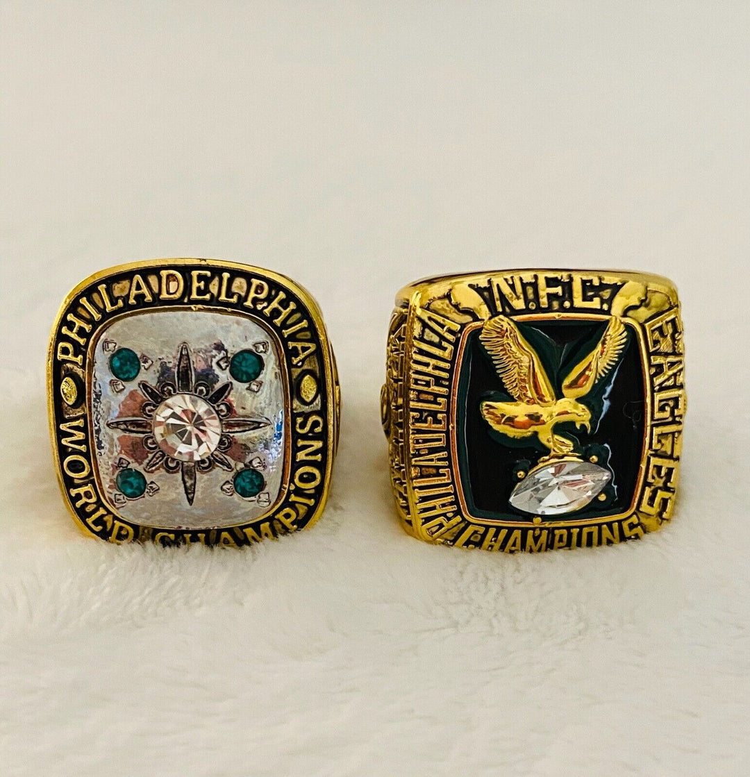 2 PCS Philadelphia Eagles NFL Championship Ring SET, USA Ship 1960/80 - EB Sports Champion's Cache