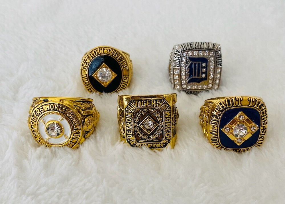 5 PCS Detroit Tigers World Series Championship Replica Ring Set W Box,  SHIP - EB Sports Champion's Cache