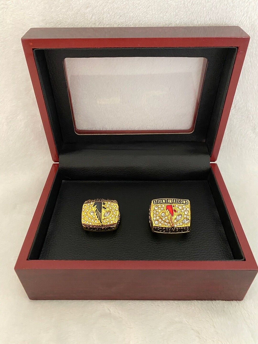 2 Pcs Atlanta Falcons NFC Championship Ring W Box, Replica, US SHIP 2016/1998 - EB Sports Champion's Cache