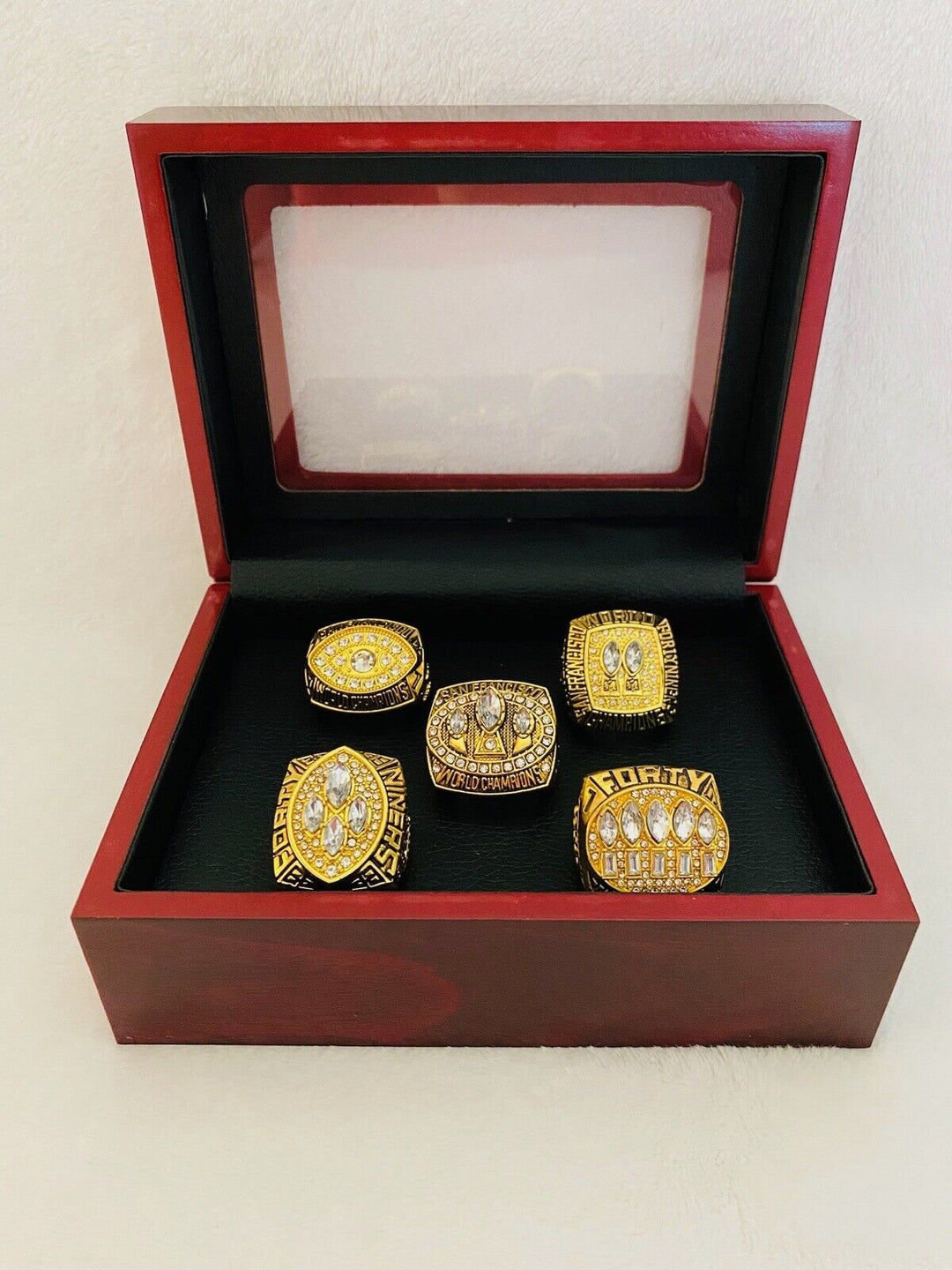 5 PCS San Francisco 49ers Super Bowl RING SET W Case, USA Ship - EB Sports Champion's Cache