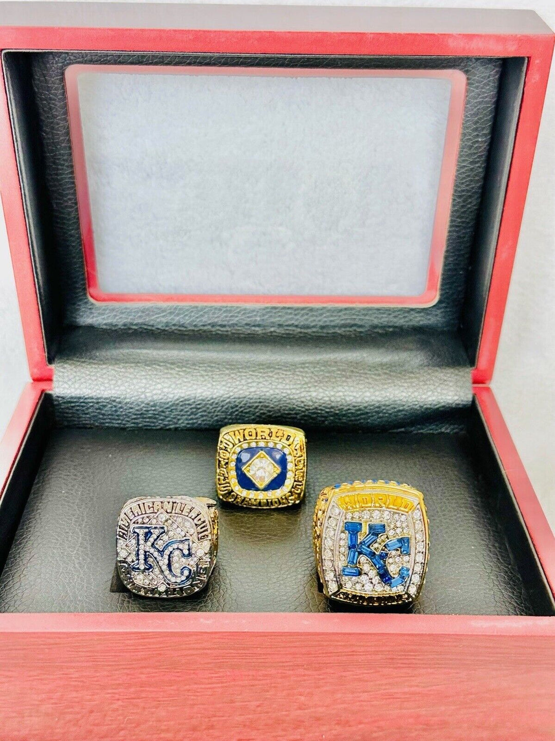 3 PCS Kansas City Royals World Series Ring Set W Box,  SHIP 1985/2014/15 - EB Sports Champion's Cache