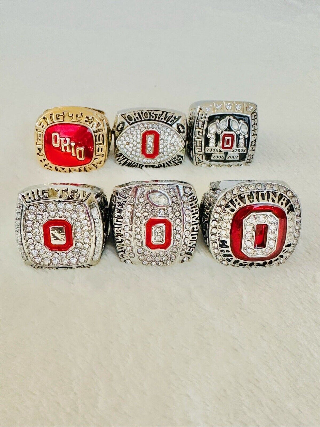 6 PCS Ohio State NCAA Championship Ring Set W Box, US SHIP 1977-2014 - EB Sports Champion's Cache