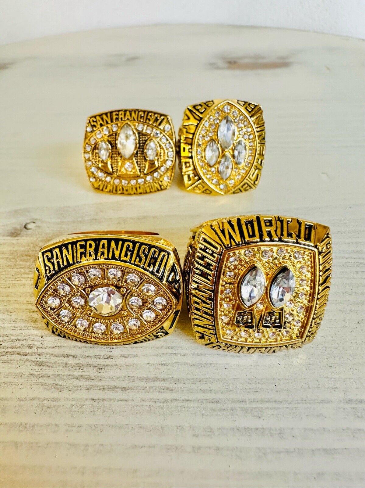 4 PCS San Francisco 49ers Super Bowl RING SET, USA Ship 1981/84/88/89 - EB Sports Champion's Cache