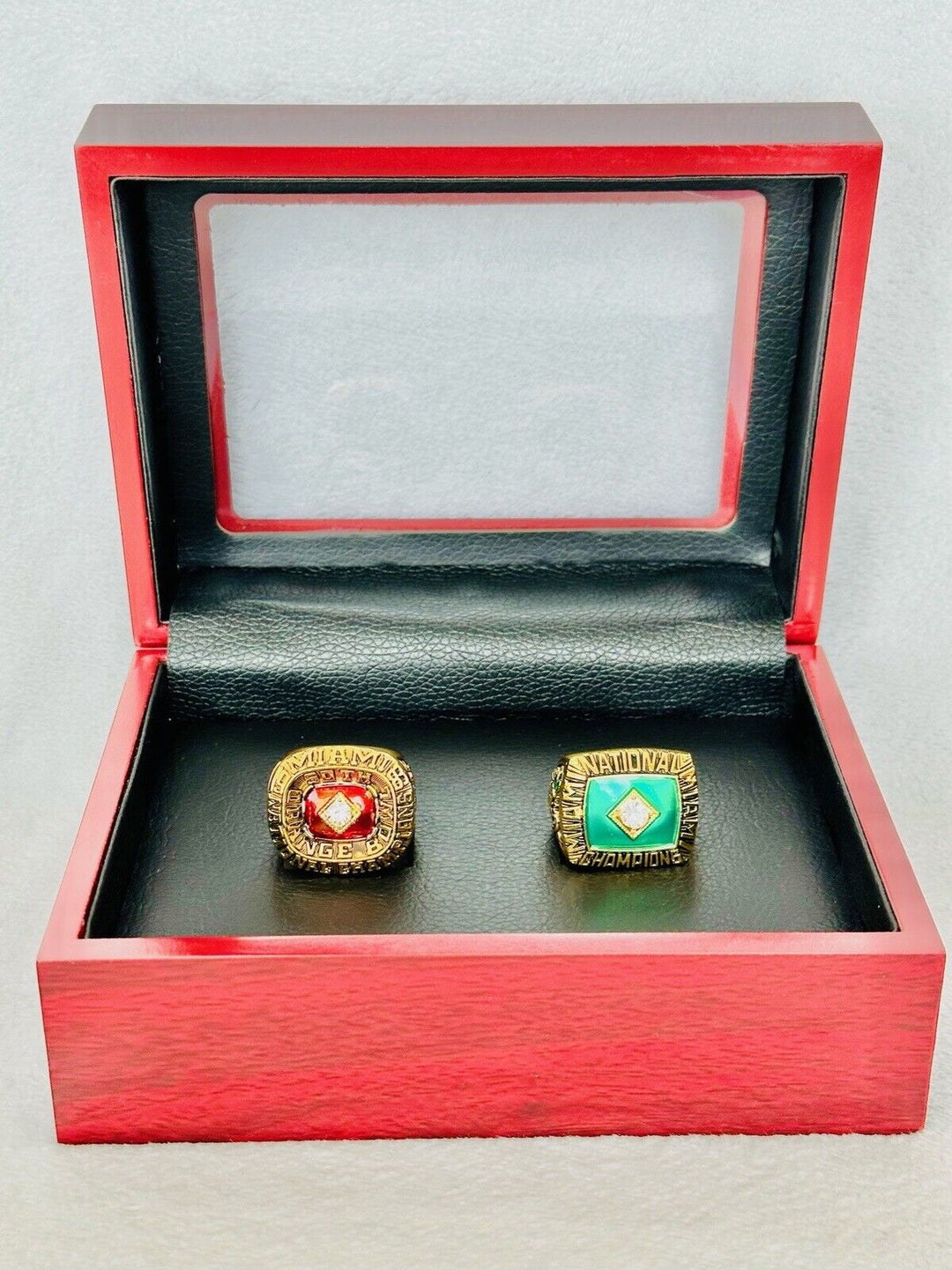 2 PCS Miami Hurricanes NCAA 18k GP Championship Ring W Box, US SHIP 1983/87 - EB Sports Champion's Cache