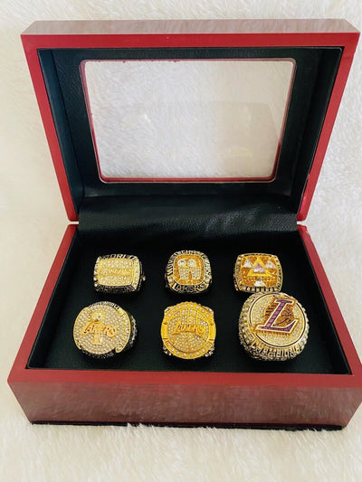 6 PCS Los Angeles Lakers 2000’s NBA Championship Replica Ring W Box,  SHIP - EB Sports Champion's Cache