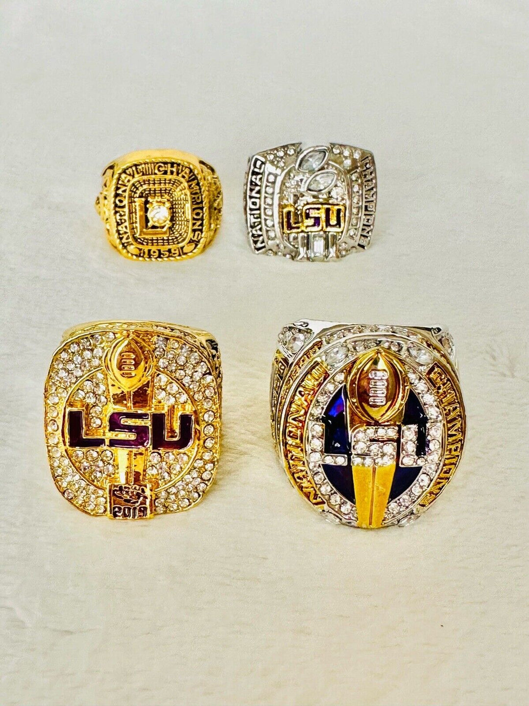 4 PCS LSU Tigers National Championship Ring W Box, US SHIP 1958-2019 - EB Sports Champion's Cache