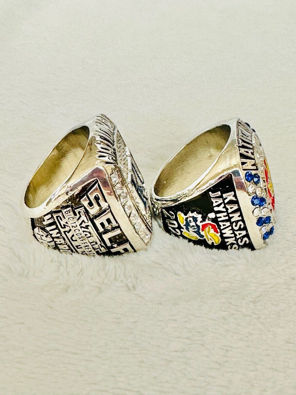 2 PCS Kansas Jayhawks B-ball National Championship Ring, US SHIP 2008/2022 - EB Sports Champion's Cache