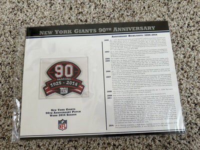 NEW YORK GIANTS ~ 90th ANNIVERSARY NFL PATCH STAT CARD Willabee & Ward - EB Sports Champion's Cache