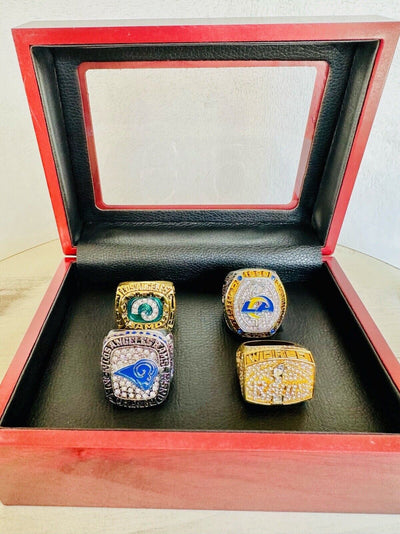 4 PCS LA Louis Rams Championship Ring SET W Case, US SHIP 1979/99/2018/2021 - EB Sports Champion's Cache