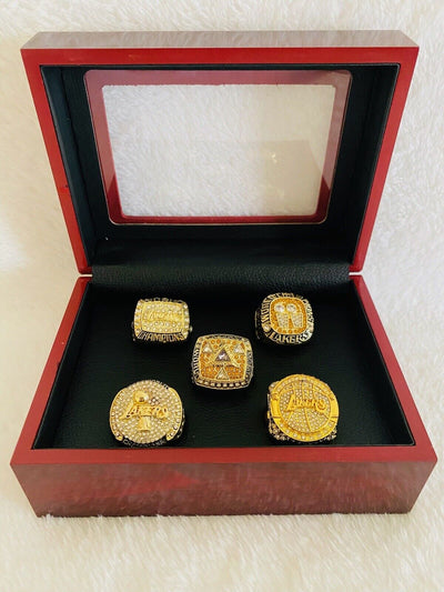 5 PCS Los Angeles Lakers 2000’s NBA Championship Replica Ring W Box,  SHIP - EB Sports Champion's Cache