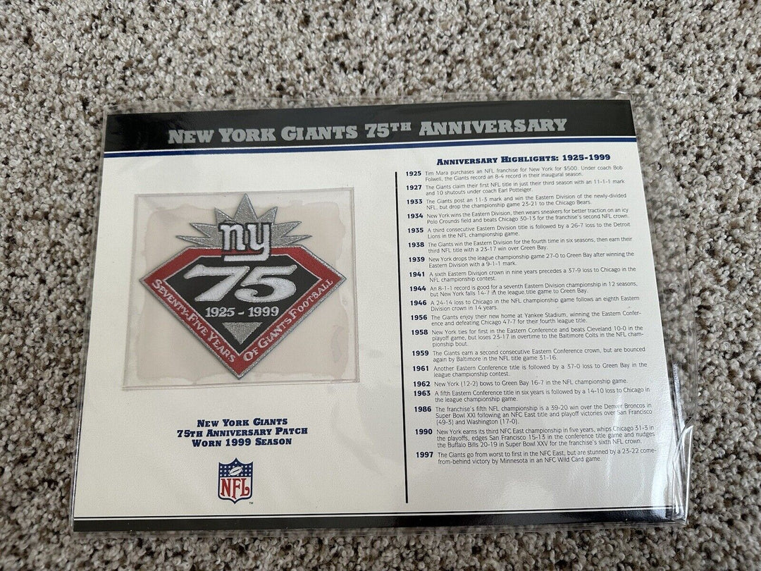 NEW YORK GIANTS ~ 75th ANNIVERSARY NFL TEAM PATCH ONLY Willabee & Ward - EB Sports Champion's Cache