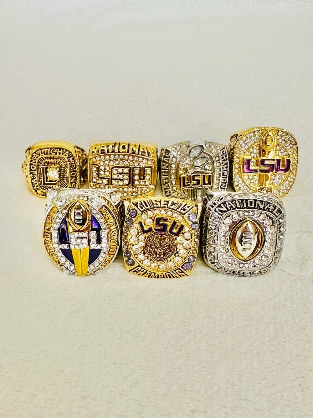 7 PCS LSU Tigers National Championship Ring W Box, US SHIP 1958-2020 - EB Sports Champion's Cache