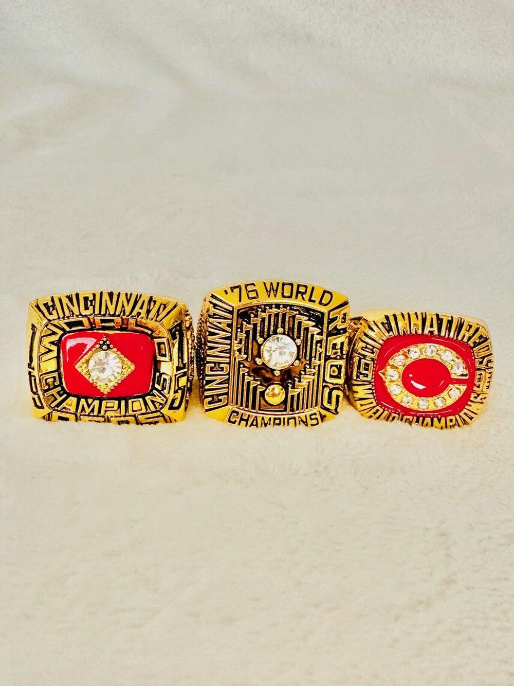 3 PCS CINCINNATI REDS World Series Championship Ring W Box,  SHIP 1975/76/90 - EB Sports Champion's Cache