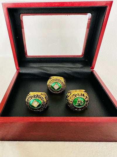 3 PCS Oakland Athletics World Series Ring Complete Set W Box, US SHIP 1972/73/74 - EB Sports Champion's Cache