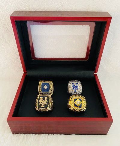 4 PCS New York Mets Championship Ring Set Complete W Box,  SHIP - EB Sports Champion's Cache