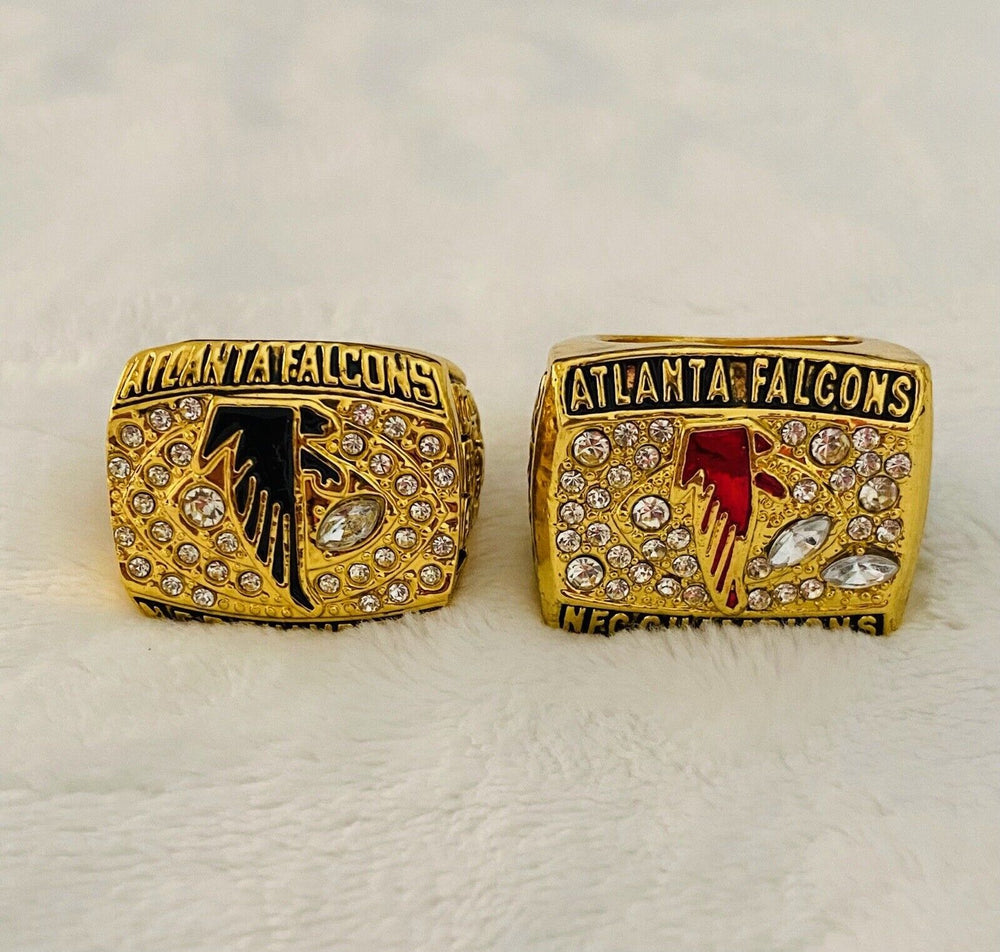 2 Pcs Atlanta Falcons NFC Championship Ring W Box, Replica, US SHIP 2016/1998 - EB Sports Champion's Cache