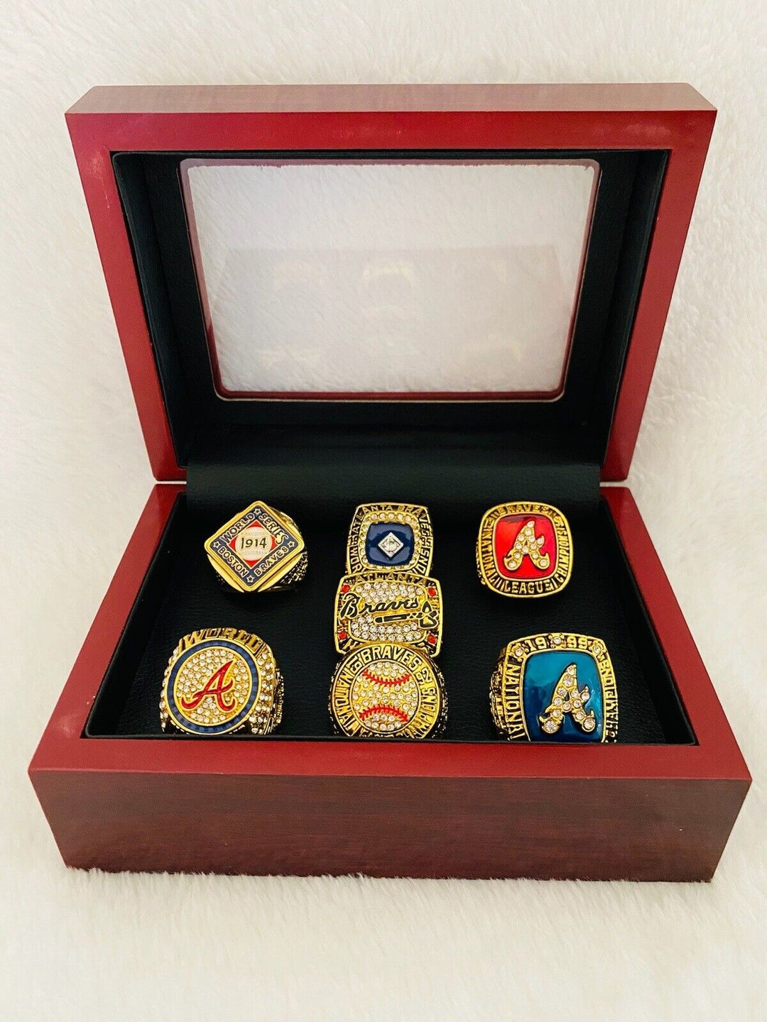 7 PCS Atlanta Braves MLB National Series Champion Ring SET W Box, US SHIP - EB Sports Champion's Cache