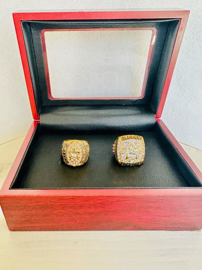 2 PCS Dallas Cowboys Championship Ring SET W Case, US SHIP 1992/95 Aikman MVP - EB Sports Champion's Cache