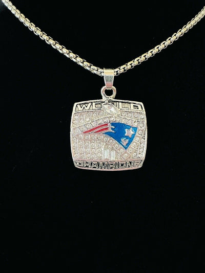 2001 New England Patriots Championship Pendant Silver Necklace, US SHIP - EB Sports Champion's Cache