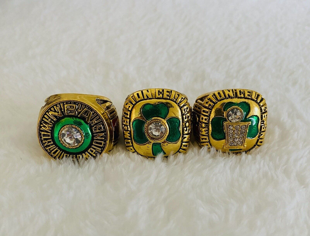 3 PCS Boston Celtics Larry Bird Championship Ring Set W Box, US SHIP 1981/84/86 - EB Sports Champion's Cache