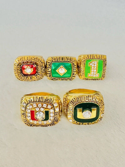 5 PCS Miami Hurricanes NCAA 18k GP Championship Ring, US SHIP 1983-2001 - EB Sports Champion's Cache