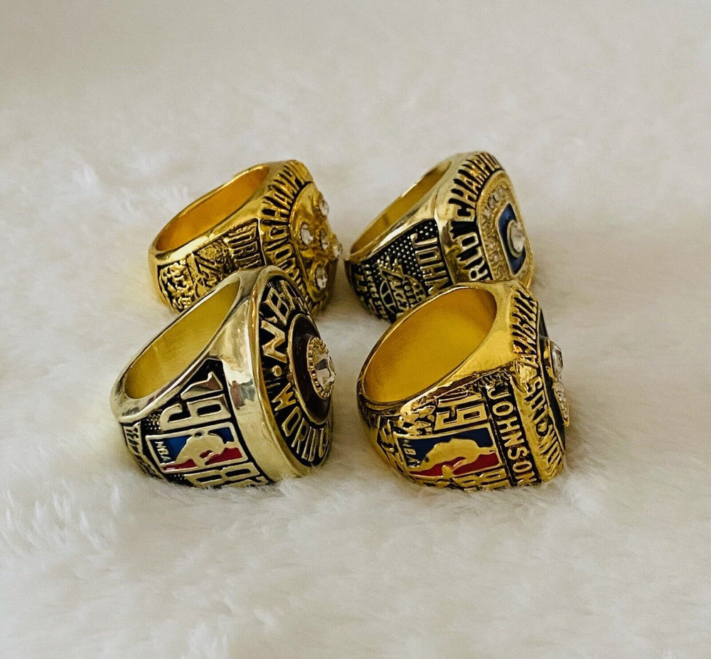 4 Pcs Los Angeles Lakers Ring Set,  SHIP 1982/85/87/88 - EB Sports Champion's Cache