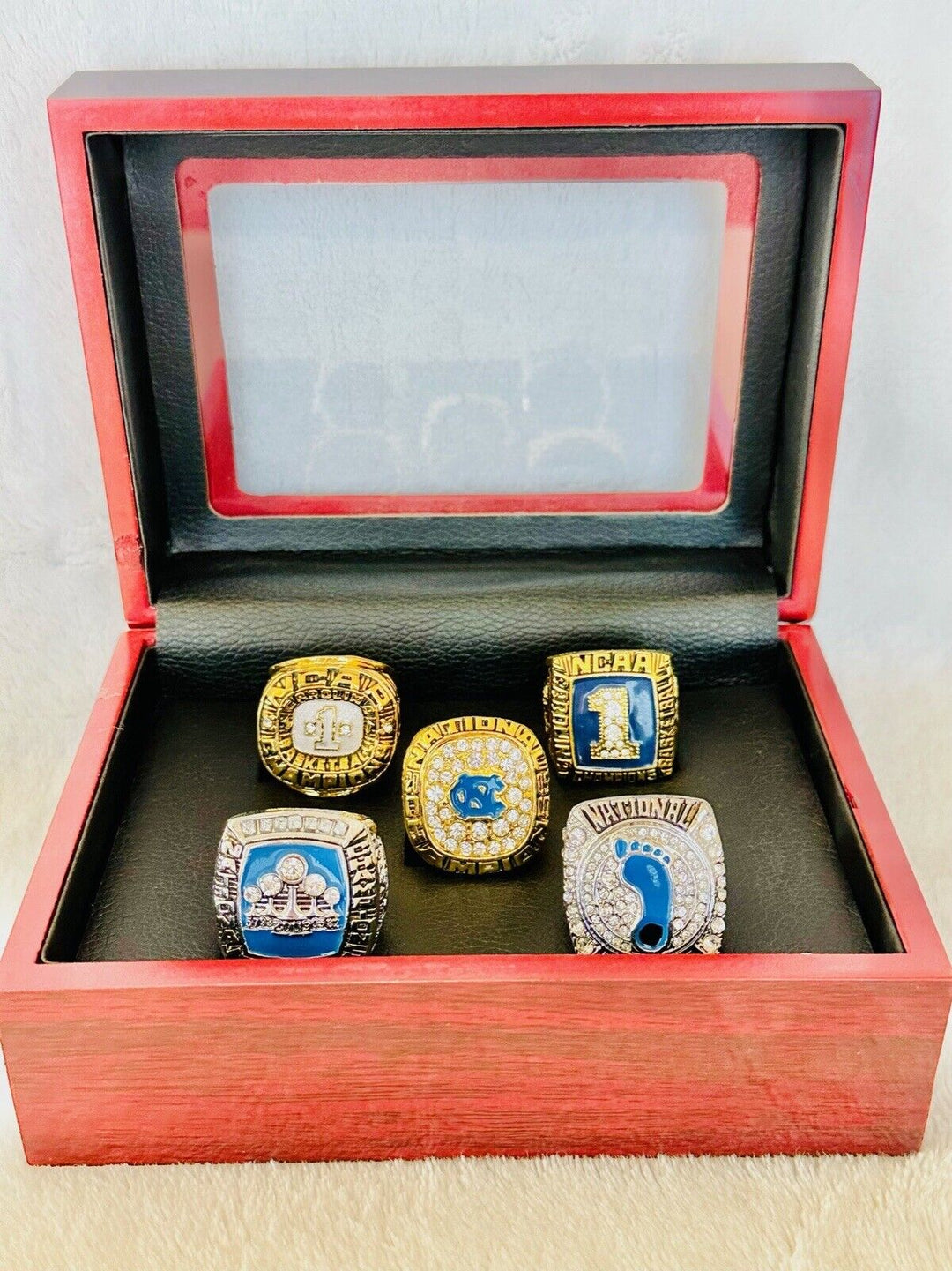 5 PCS North Carolina Tarheels Brass Championship Ring W box, US Ship 1982-2017 - EB Sports Champion's Cache