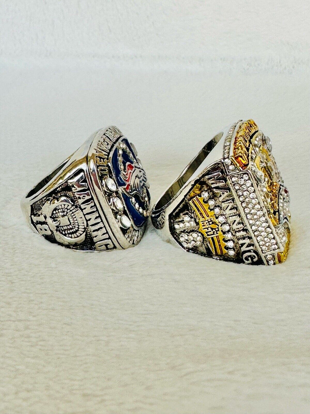 2PCS Denver Broncos Championship Ring Set, US SHIP Peyton Collection - EB Sports Champion's Cache