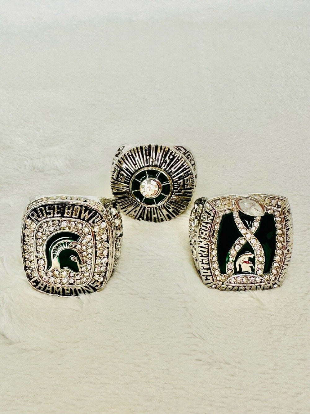 3 PCS Michigan State Spartans Championship Ring Set W Box, US Ship - EB Sports Champion's Cache