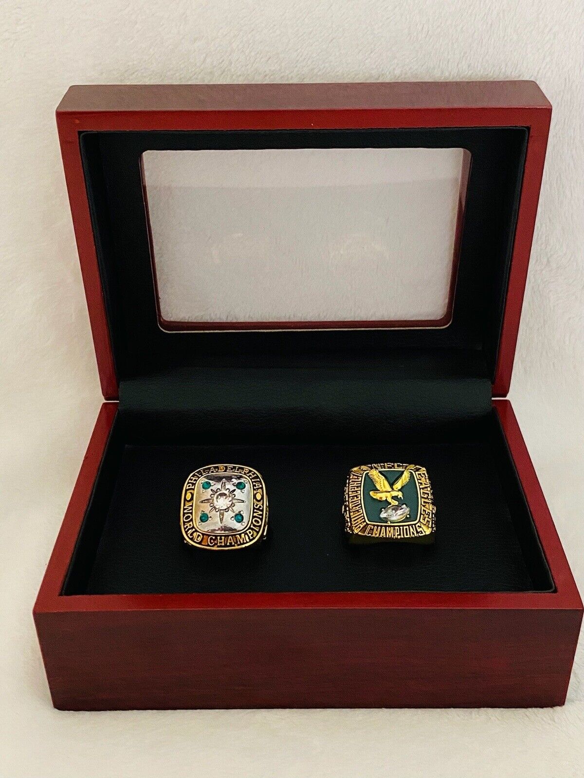 2 PCS Philadelphia Eagles NFL Championship Ring SET W Box, USA Ship 1960/80 - EB Sports Champion's Cache