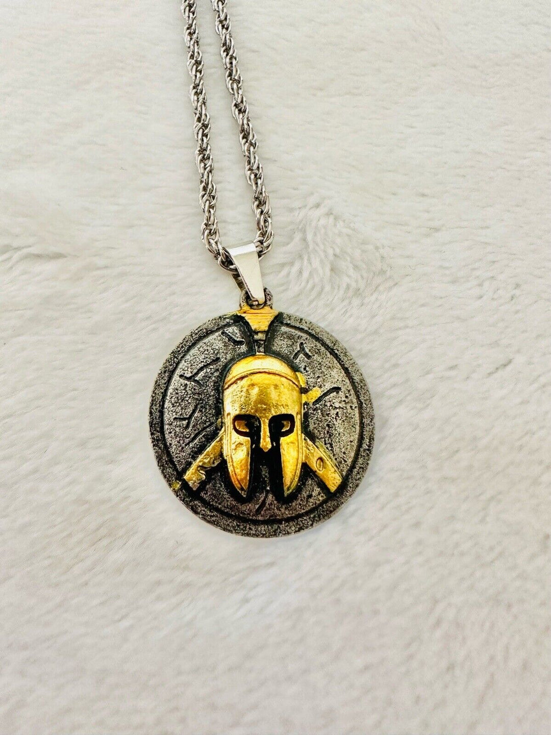 Spartan Greek Warrior Helmet Shield Pendant necklace Stainless Steel, US SHIP - EB Sports Champion's Cache