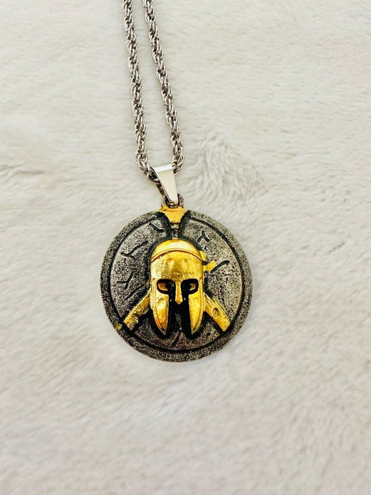 Spartan Greek Warrior Helmet Shield Pendant necklace Stainless Steel, US SHIP - EB Sports Champion's Cache