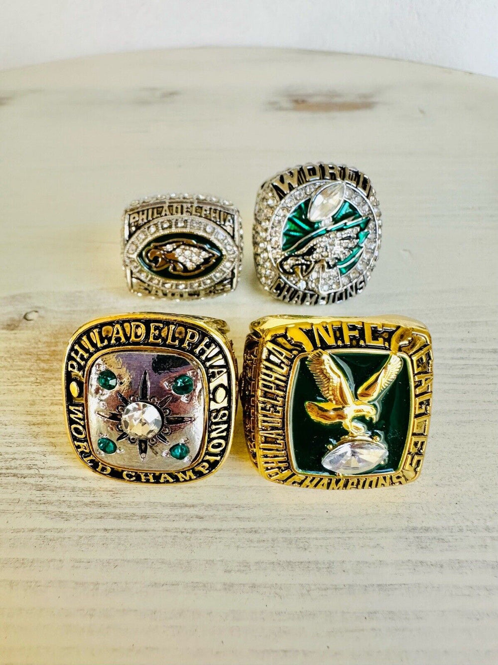 4 PCS Philadelphia Eagles Championship Ring SET W Case, USA Ship 1960/80/2004/17 - EB Sports Champion's Cache