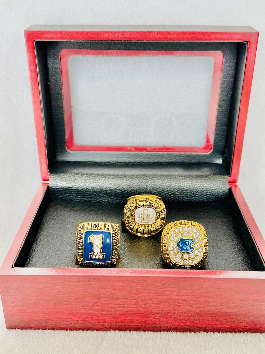 3 PCS North Carolina Tarheels Brass Championship Ring W Box US Ship 1982/93/05 - EB Sports Champion's Cache