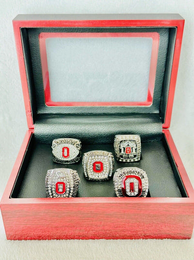 5 PCS Ohio State NCAA Championship Ring Set W Box, US SHIP 2002-14 - EB Sports Champion's Cache